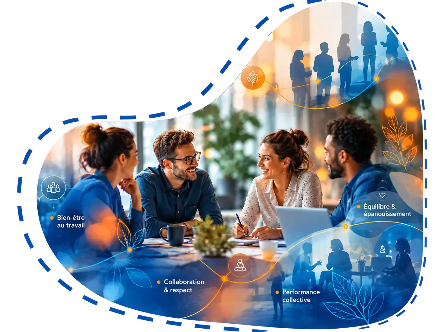 équipe échangeant autour d'une table de travail