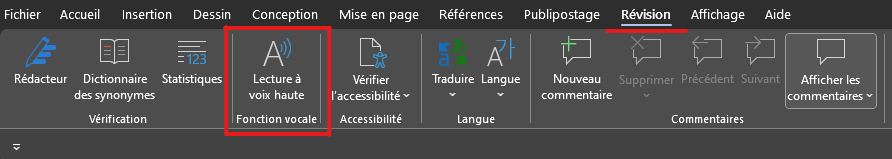 Activer la fonction Lecture à voix haute dans Word