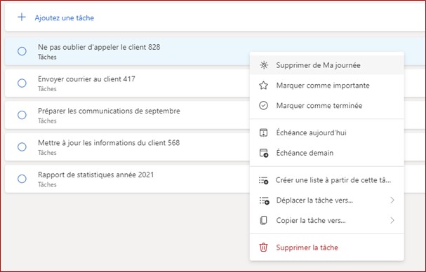 Accéder aux options de suppression d’une tâche