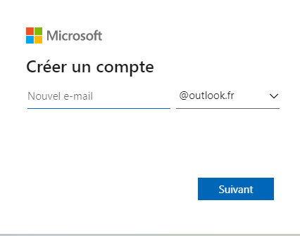 Saisie d'une nouvelle adresse e-mail sur Outlook.com