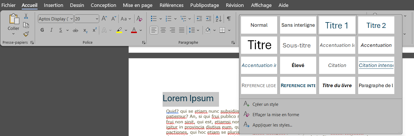 Appliquer des styles de titre dans Word