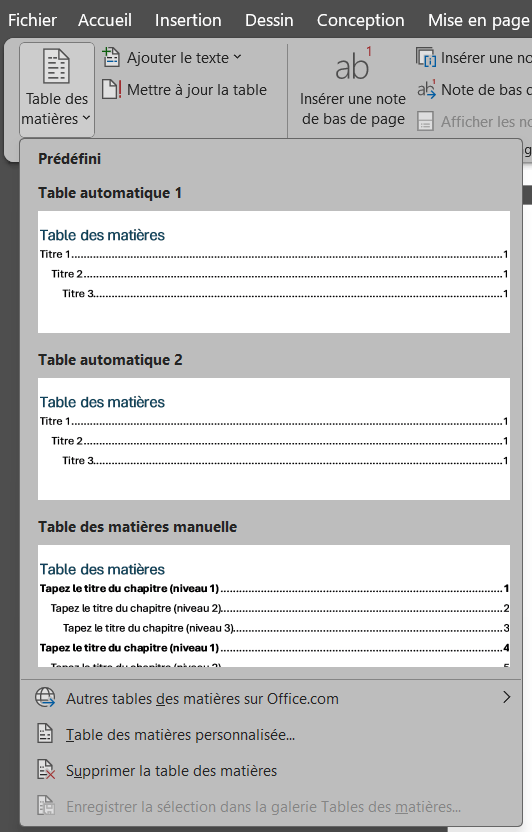 Générer automatiquement une table des matières dans Word