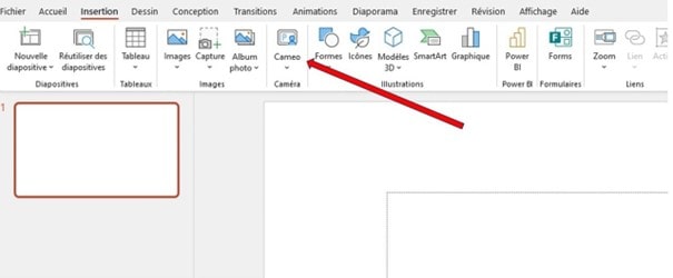 Caméo dans Insertion sur PowerPoint