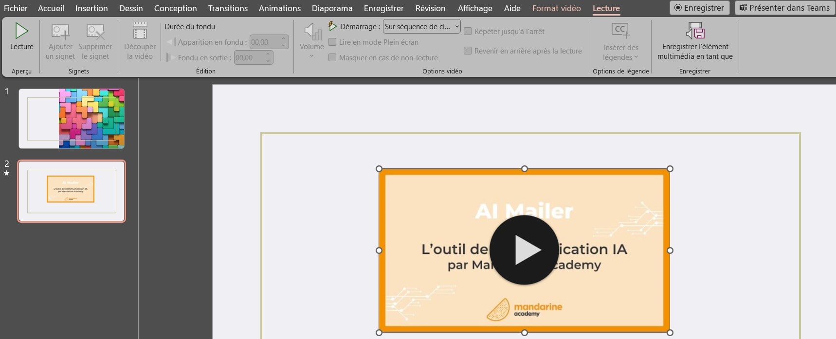 Bouton vidéo PowerPoint pour insérer un fichier multimédia