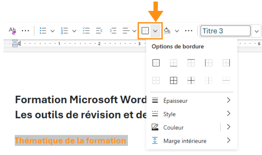 Copie d'écran montrant où se trouve la section Insertion dans Word