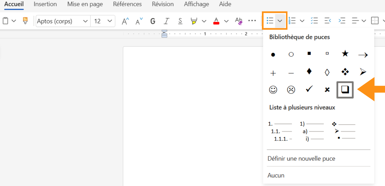 Copie d'écran montrant où se trouve la section Insertion dans Word