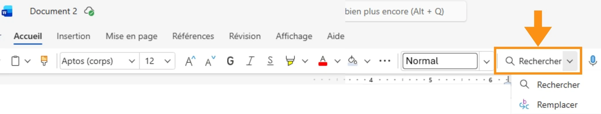 Copie d'écran montrant où se trouve la section Insertion dans Word