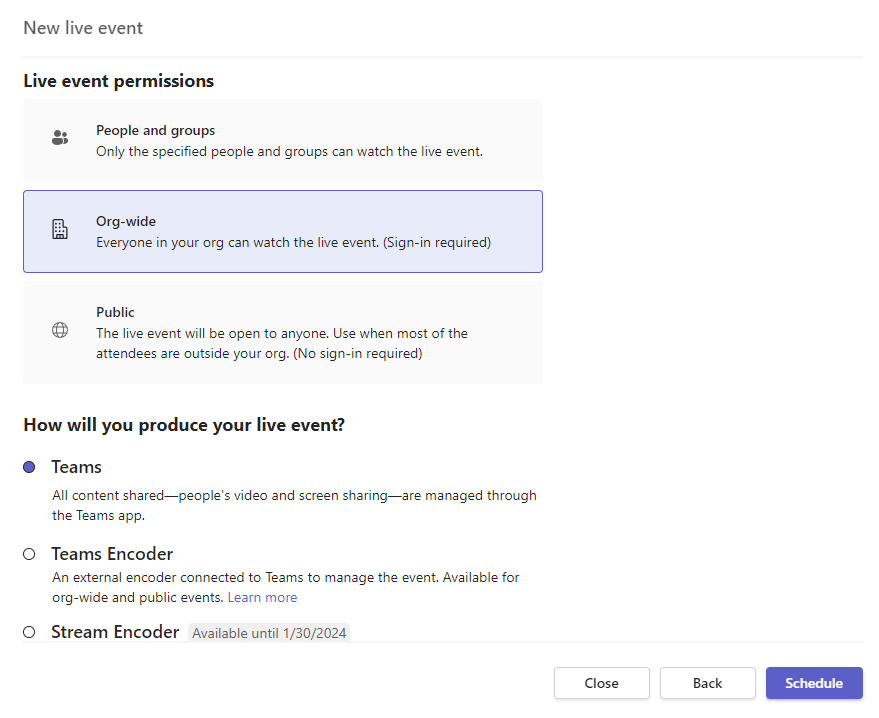 Set attendee permissions for Teams live event