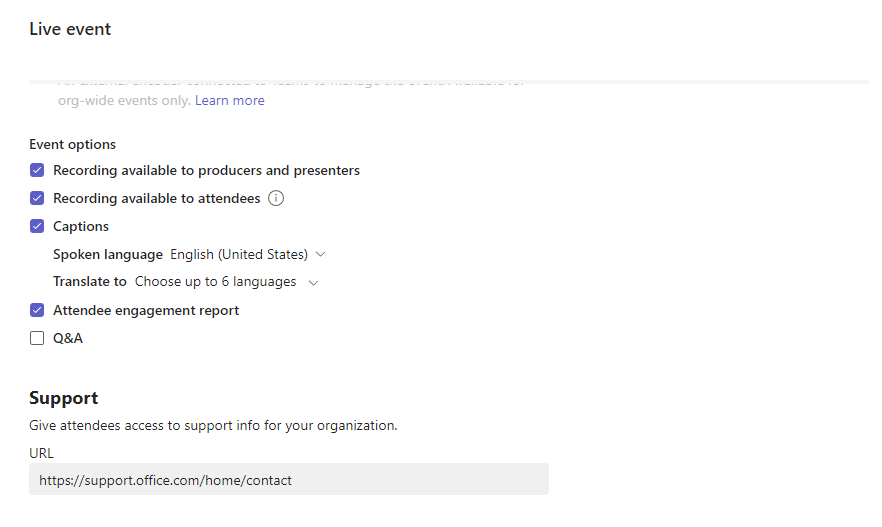 Add parameters to your Teams live event