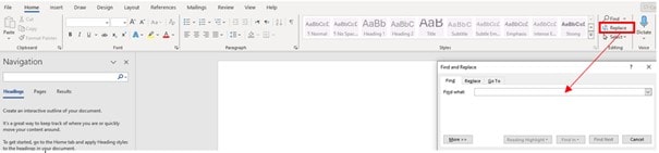 Finding text quickly with Word’s search function