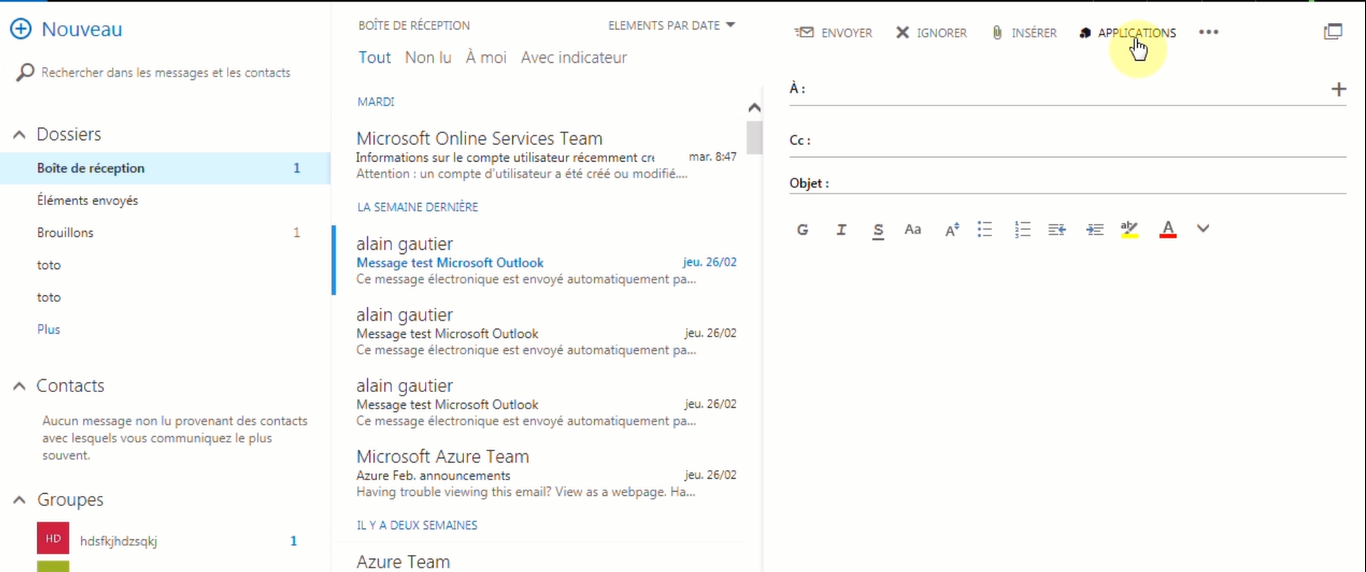 Ouvrir un nouveau message dans Outlook