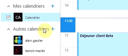 Liste des calendriers partagés dans Outlook