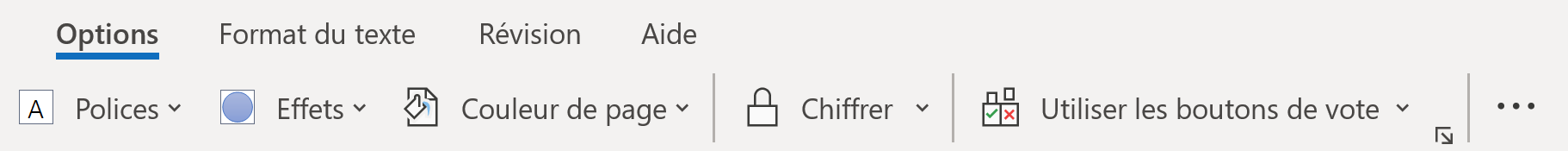 Ouvrir les options supplémentaires dans Outlook