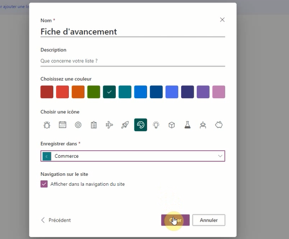 Sélection d'un modèle de planification de contenu dans Microsoft Lists