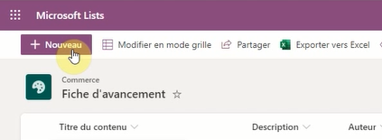 Ajout d'une nouvelle tâche de fiche d'avancement dans Microsoft Lists