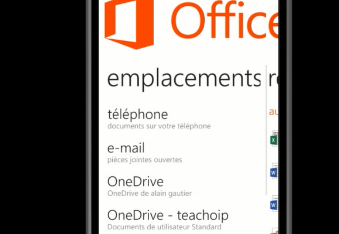 Naviguer vers l'onglet emplacement dans l'application Office mobile