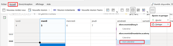 Partager un calendrier dans Outlook