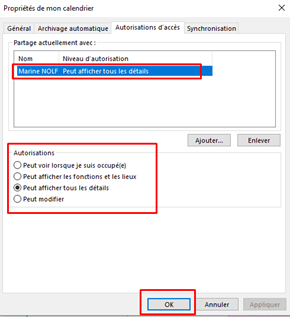 Recevoir une notification de partage de calendrier