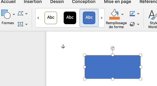 Choisir une forme à insérer dans un document Word